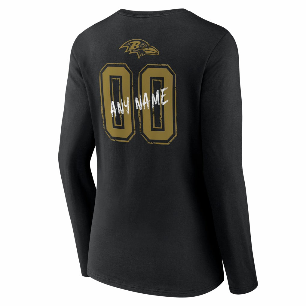 Baltimore Ravens Women's Hustle Personalized Name & Number Long Sleeve V-Neck T-Shirt - Black cheap