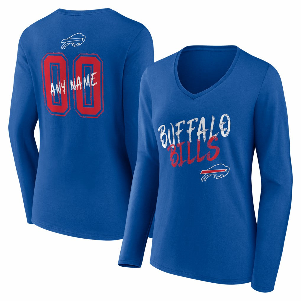 Buffalo Bills Women's Hustle Personalized Name & Number Long Sleeve V-Neck T-Shirt - Royal cheap