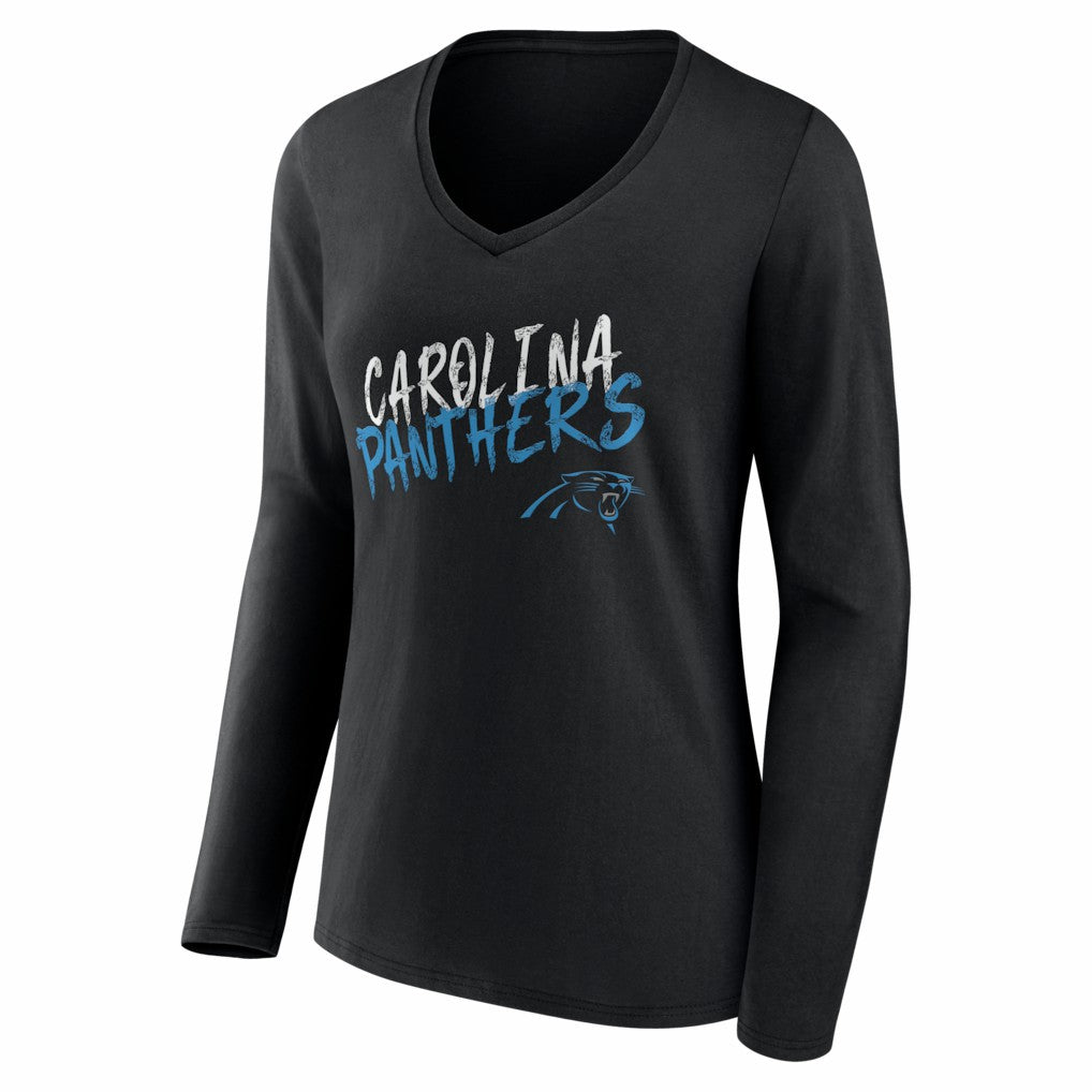 Carolina Panthers Women's Hustle Personalized Name & Number Long Sleeve V-Neck T-Shirt - Black on sale