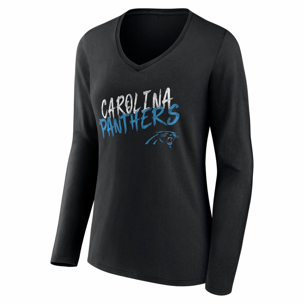 Carolina Panthers Women's Hustle Personalized Name & Number Long Sleeve V-Neck T-Shirt - Black on sale