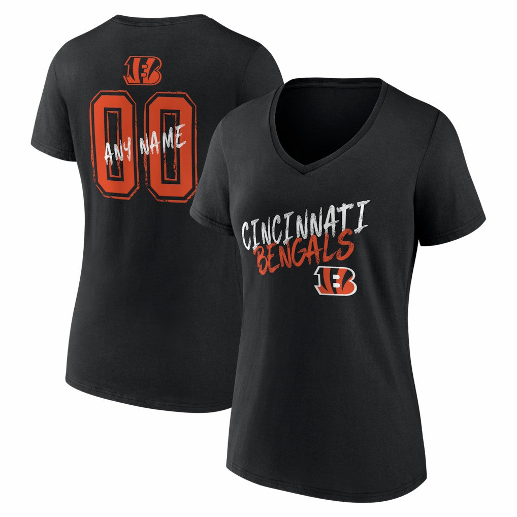 Cincinnati Bengals Women's Hustle Personalized Name & Number V-Neck T-Shirt - Black outlet