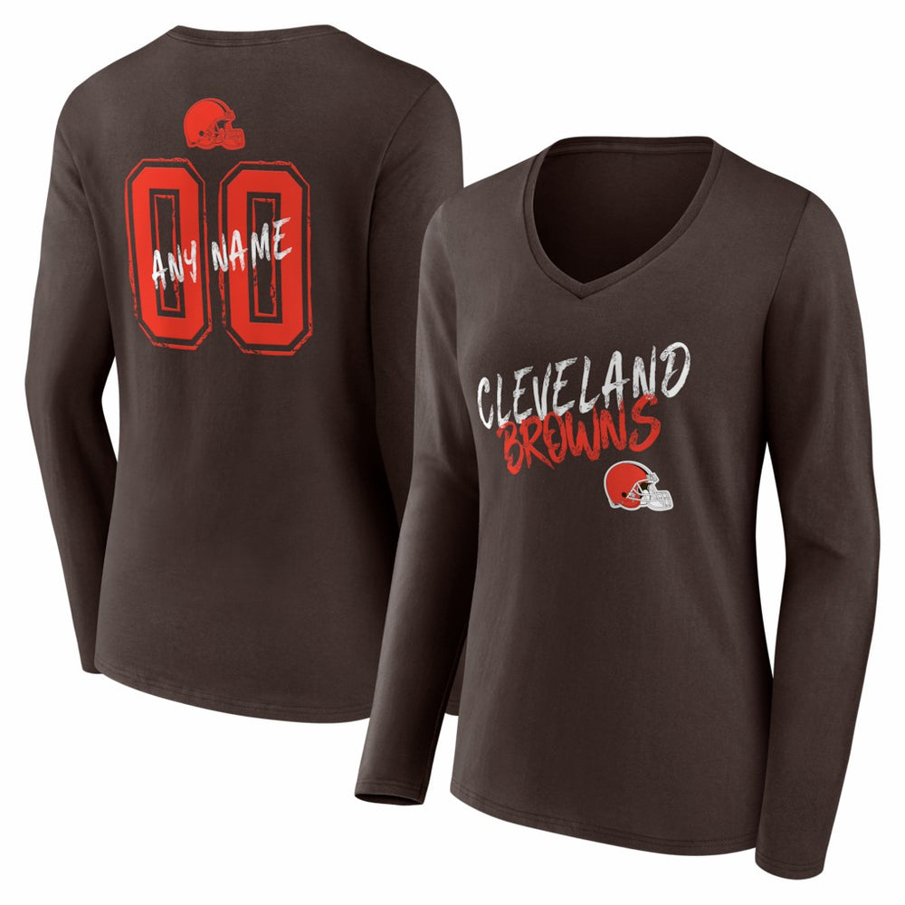 Cleveland Browns Women's Hustle Personalized Name & Number Long Sleeve V-Neck T-Shirt - Brown online