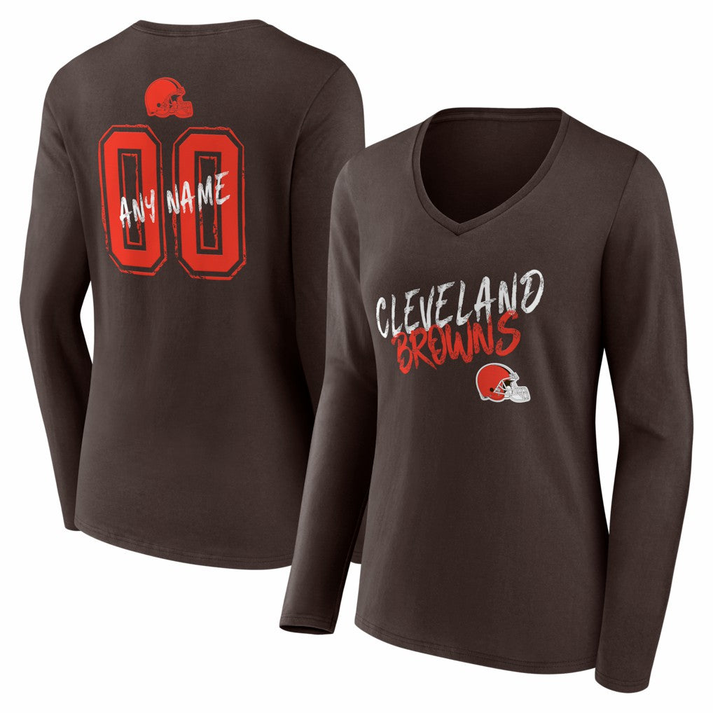 Cleveland Browns Women's Hustle Personalized Name & Number Long Sleeve V-Neck T-Shirt - Brown online
