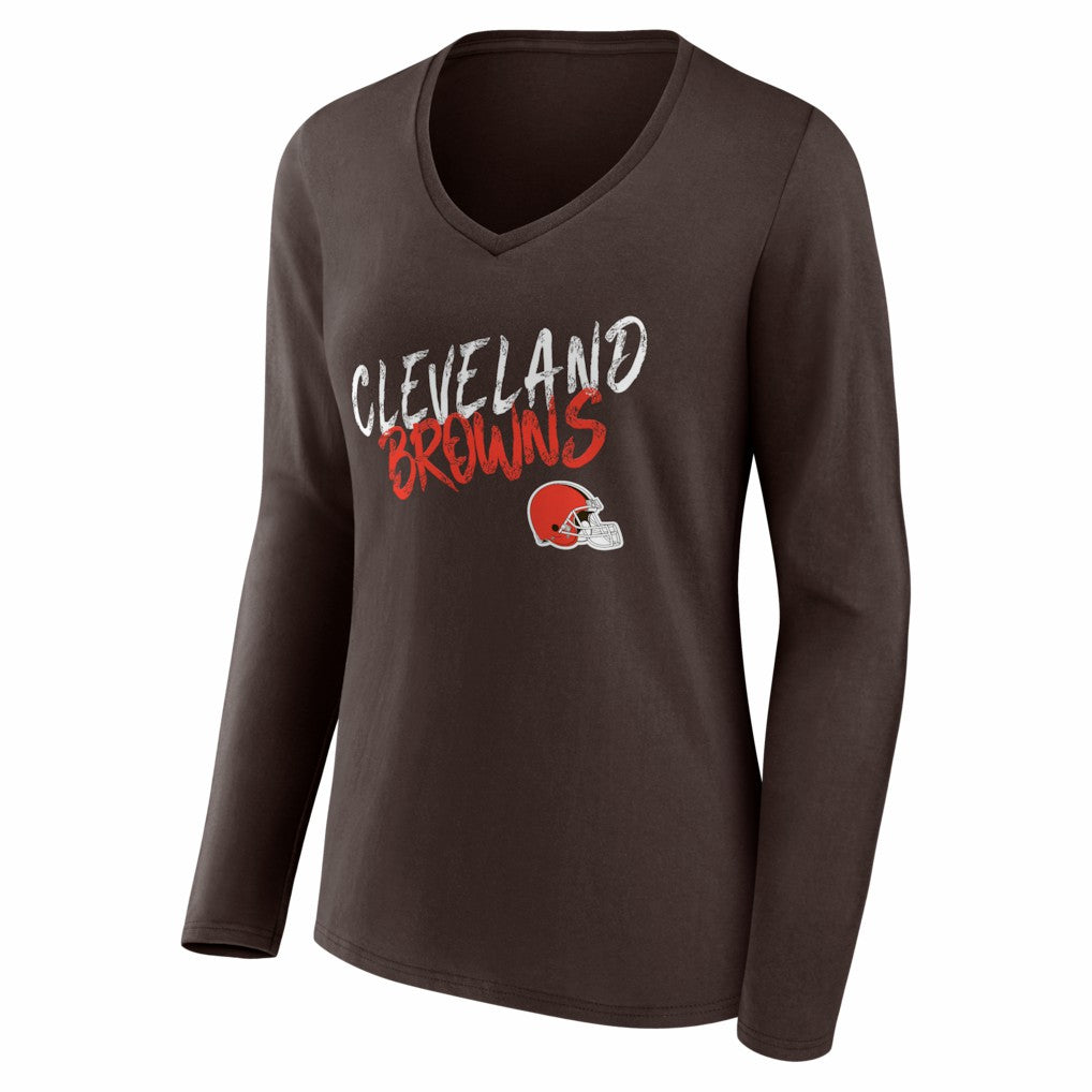 Cleveland Browns Women's Hustle Personalized Name & Number Long Sleeve V-Neck T-Shirt - Brown online