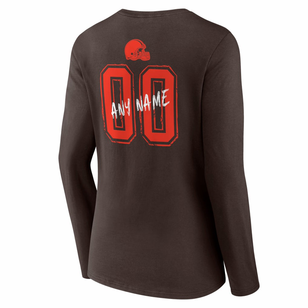 Cleveland Browns Women's Hustle Personalized Name & Number Long Sleeve V-Neck T-Shirt - Brown online