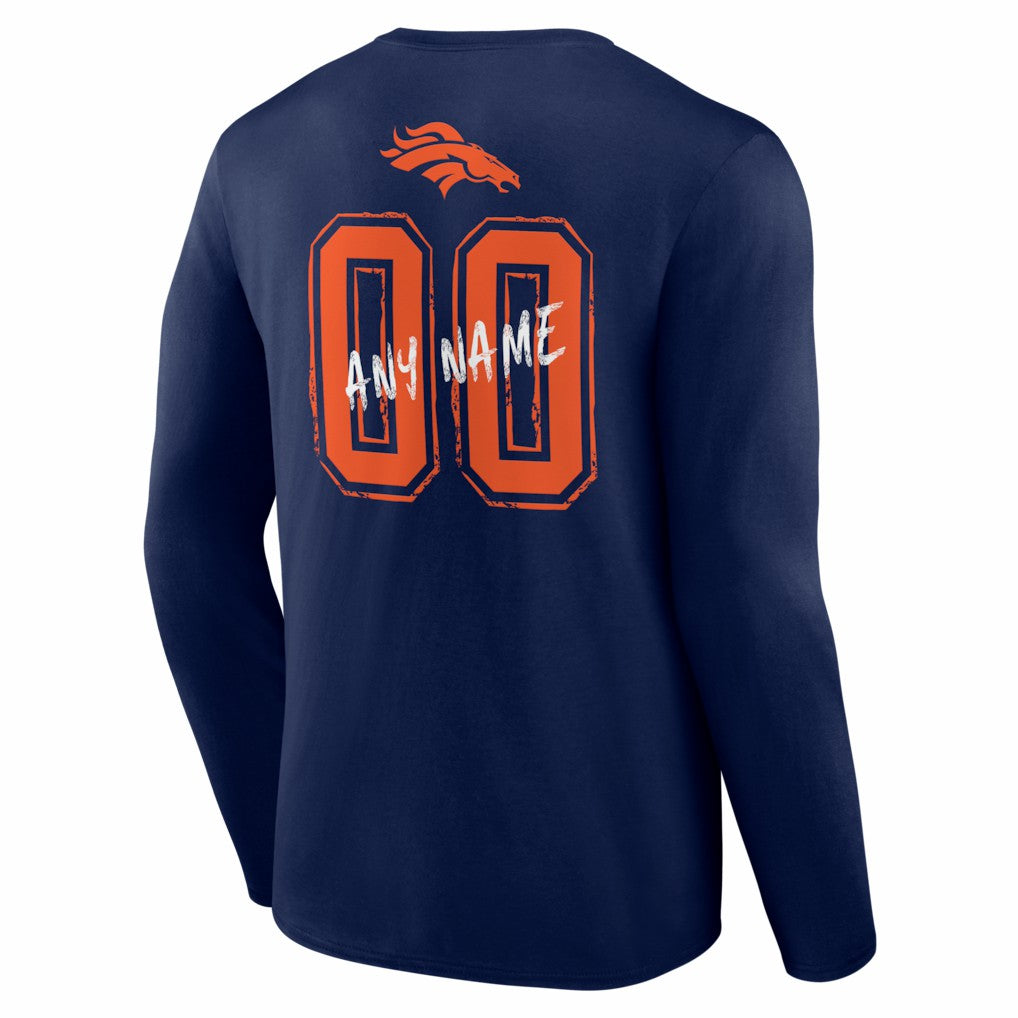 Denver Broncos Hustle Personalized Name & Number Long Sleeve T-Shirt - Navy discount