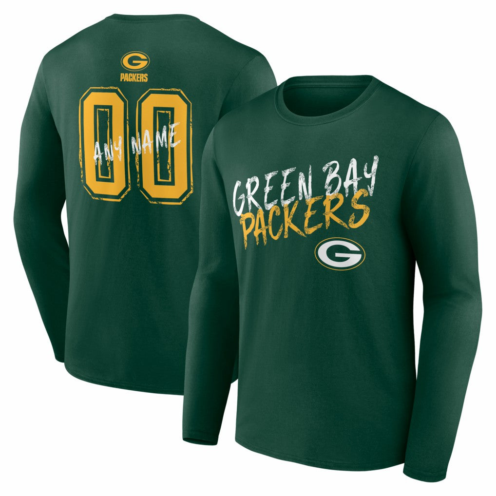 Green Bay Packers Hustle Personalized Name & Number Long Sleeve T-Shirt - Green sale