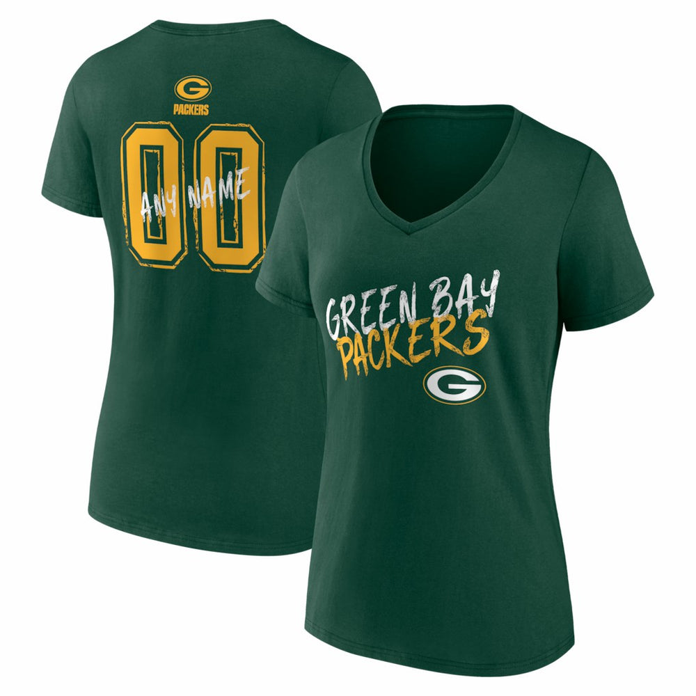 Green Bay Packers Women's Hustle Personalized Name & Number V-Neck T-Shirt - Green cheap