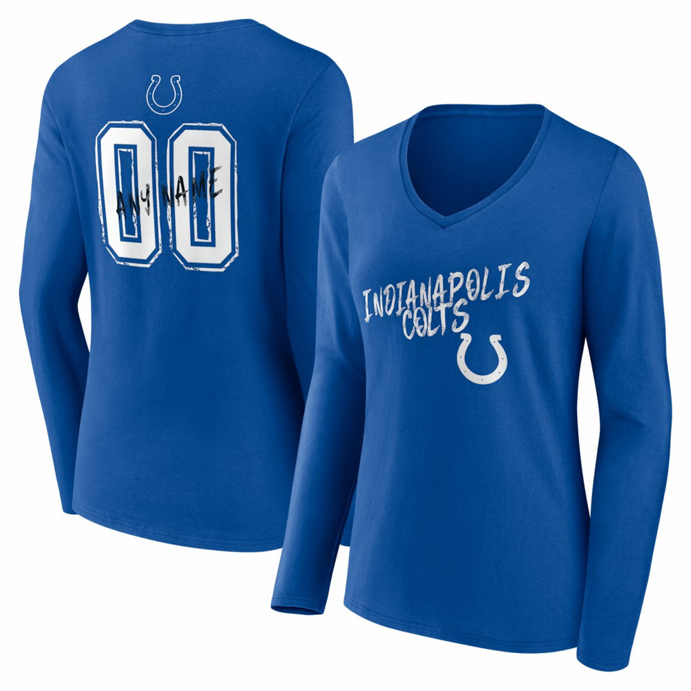 Indianapolis Colts Women's Hustle Personalized Name & Number Long Sleeve V-Neck T-Shirt - Royal cheap