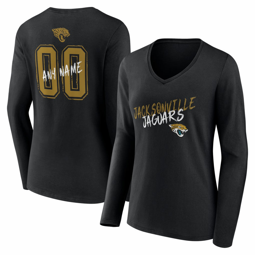 Jacksonville Jaguars Women's Hustle Personalized Name & Number Long Sleeve V-Neck T-Shirt - Black online