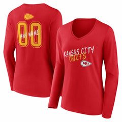 Kansas City Chiefs Women's Hustle Personalized Name & Number Long Sleeve V-Neck T-Shirt - Red discount