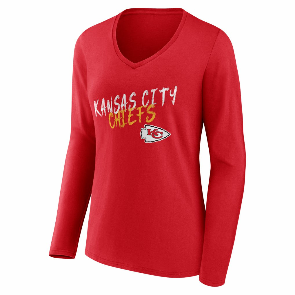 Kansas City Chiefs Women's Hustle Personalized Name & Number Long Sleeve V-Neck T-Shirt - Red discount
