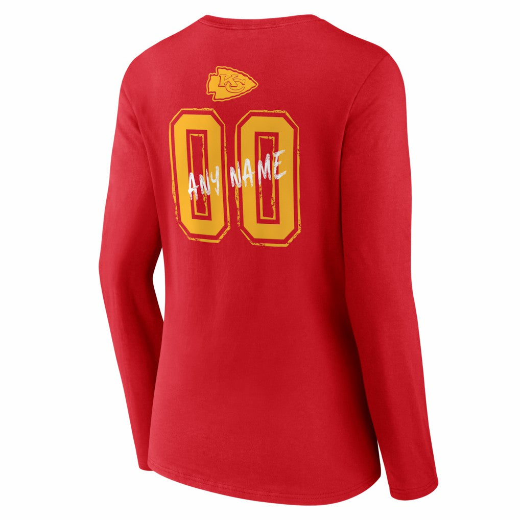 Kansas City Chiefs Women's Hustle Personalized Name & Number Long Sleeve V-Neck T-Shirt - Red discount