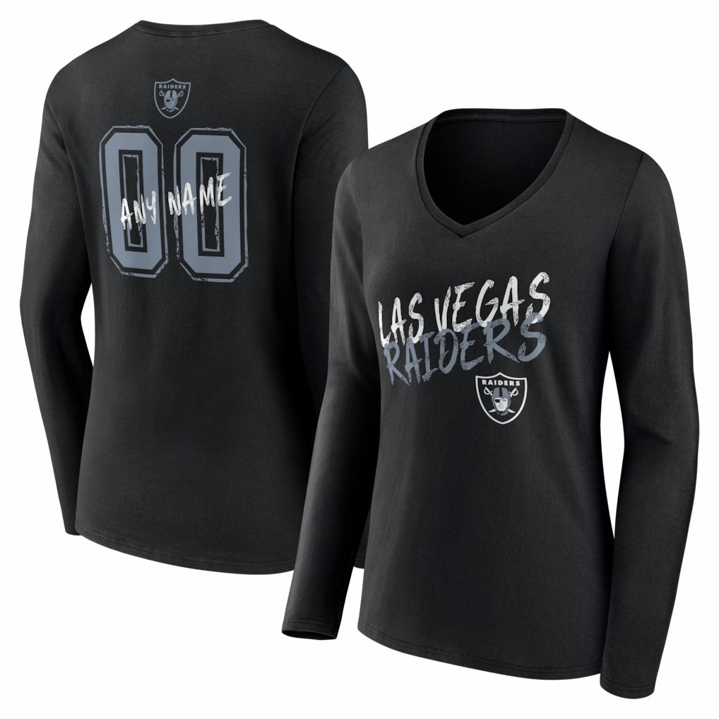 Las Vegas Raiders Women's Hustle Personalized Name & Number Long Sleeve V-Neck T-Shirt - Black for sale
