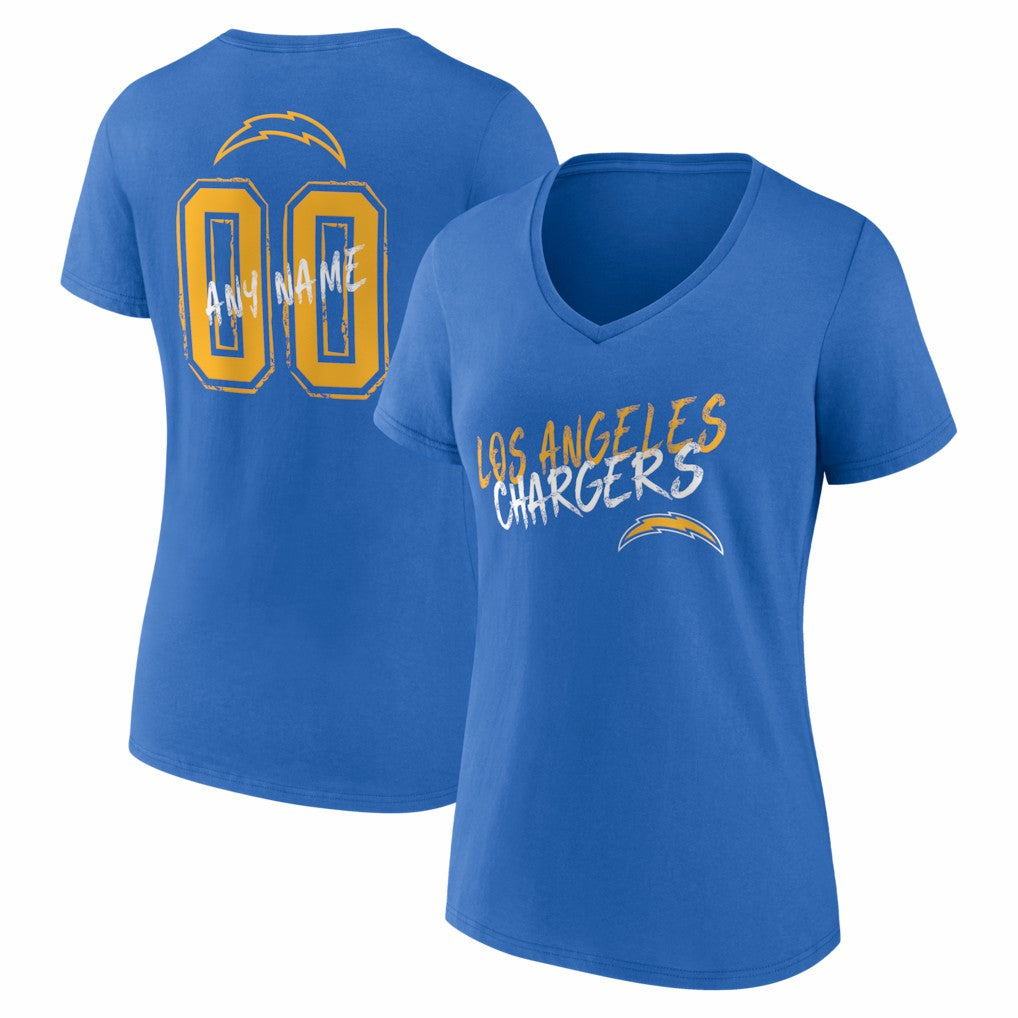 Los Angeles Chargers Women's Hustle Personalized Name & Number V-Neck T-Shirt - Powder Blue on sale