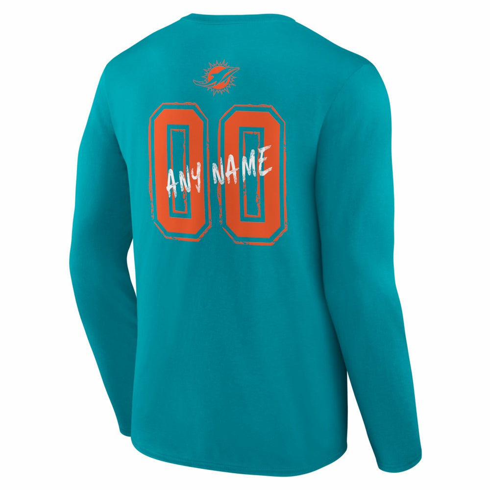 Miami Dolphins Hustle Personalized Name & Number Long Sleeve T-Shirt - Aqua cheap