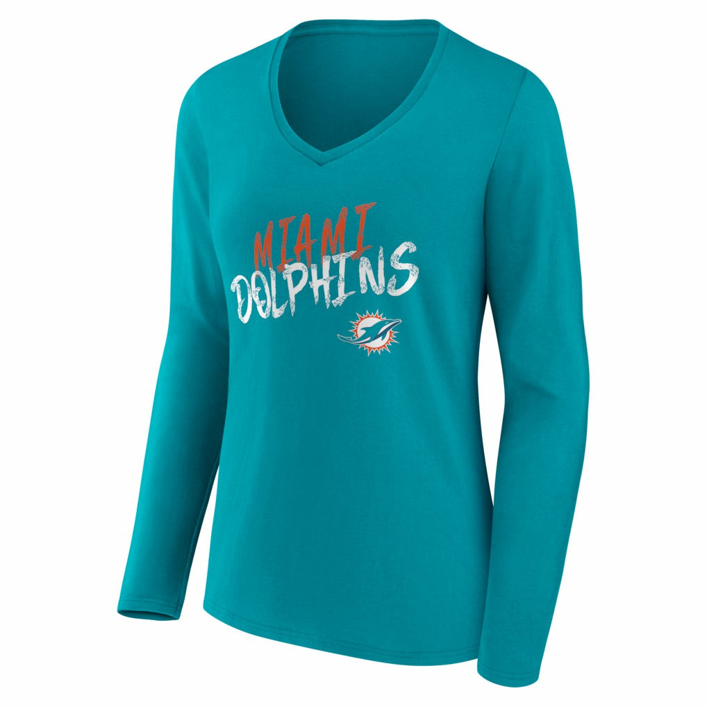 Miami Dolphins Women's Hustle Personalized Name & Number Long Sleeve V-Neck T-Shirt - Aqua outlet