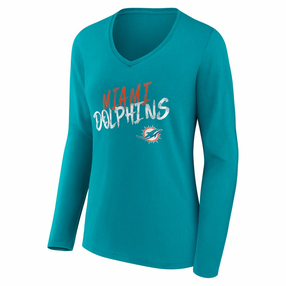 Miami Dolphins Women's Hustle Personalized Name & Number Long Sleeve V-Neck T-Shirt - Aqua outlet