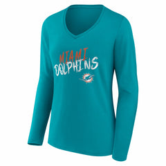 Miami Dolphins Women's Hustle Personalized Name & Number Long Sleeve V-Neck T-Shirt - Aqua outlet