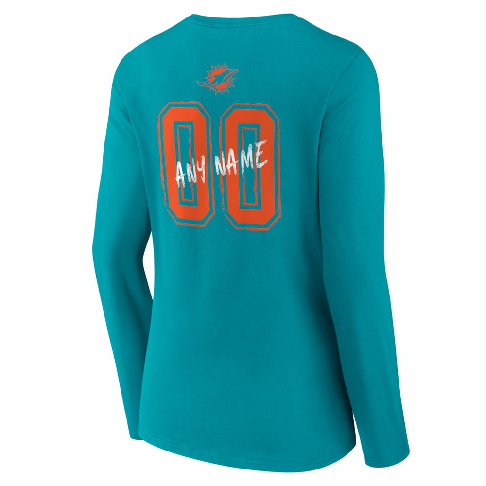 Miami Dolphins Women's Hustle Personalized Name & Number Long Sleeve V-Neck T-Shirt - Aqua outlet