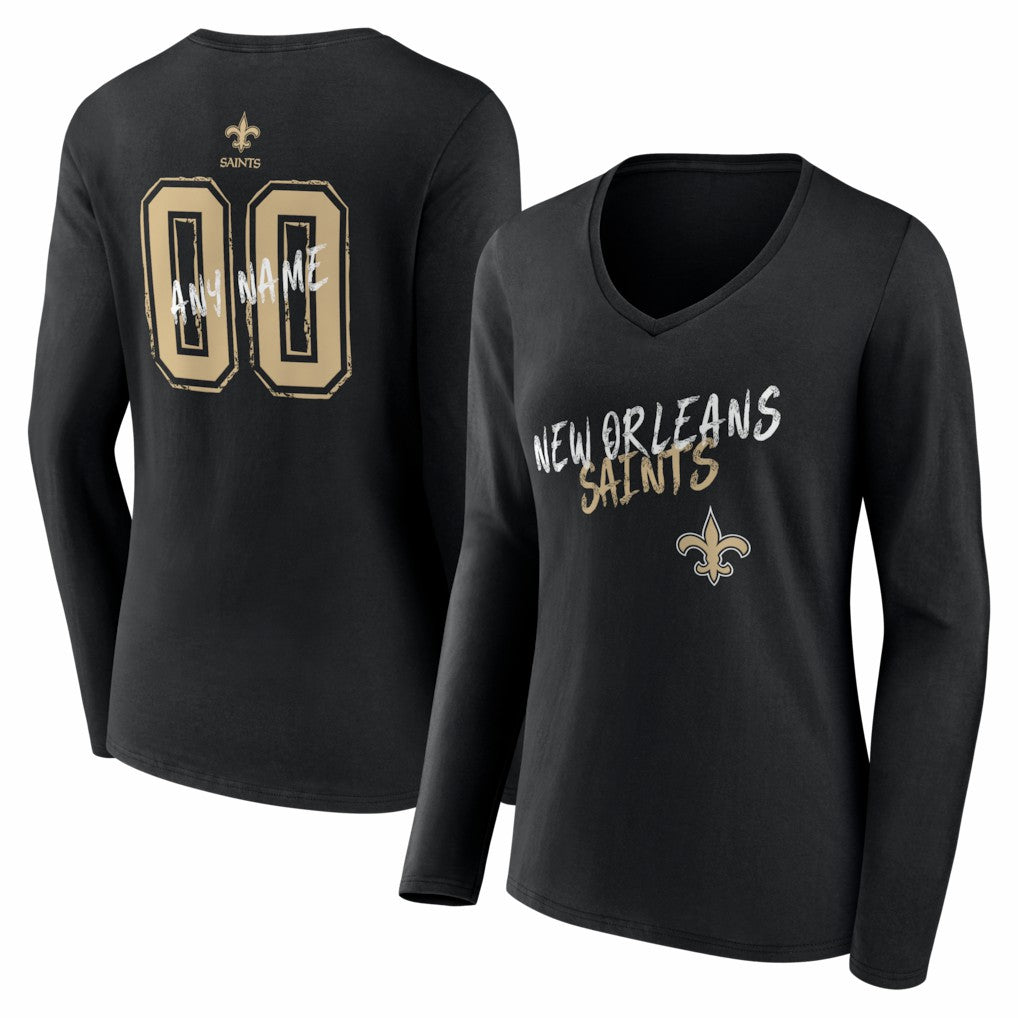 New Orleans Saints Women's Hustle Personalized Name & Number Long Sleeve V-Neck T-Shirt - Black online
