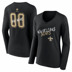 New Orleans Saints Women's Hustle Personalized Name & Number Long Sleeve V-Neck T-Shirt - Black online