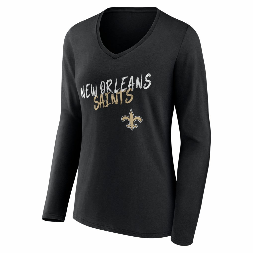 New Orleans Saints Women's Hustle Personalized Name & Number Long Sleeve V-Neck T-Shirt - Black online