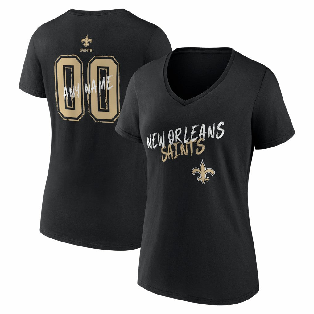 New Orleans Saints Women's Hustle Personalized Name & Number V-Neck T-Shirt - Black for sale