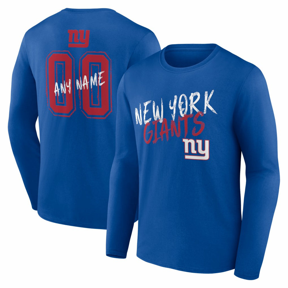 New York Giants Hustle Personalized Name & Number Long Sleeve T-Shirt - Royal on sale