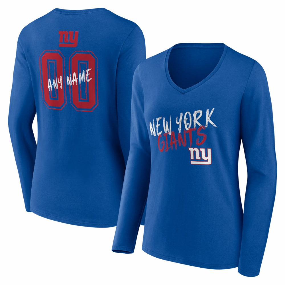 New York Giants Women's Hustle Personalized Name & Number Long Sleeve V-Neck T-Shirt - Royal sale
