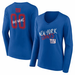 New York Giants Women's Hustle Personalized Name & Number Long Sleeve V-Neck T-Shirt - Royal sale