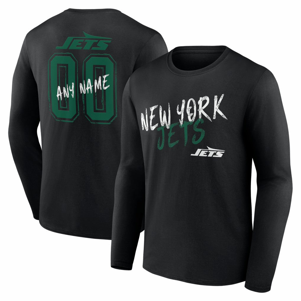 New York Jets Hustle Personalized Name & Number Long Sleeve T-Shirt - Black outlet