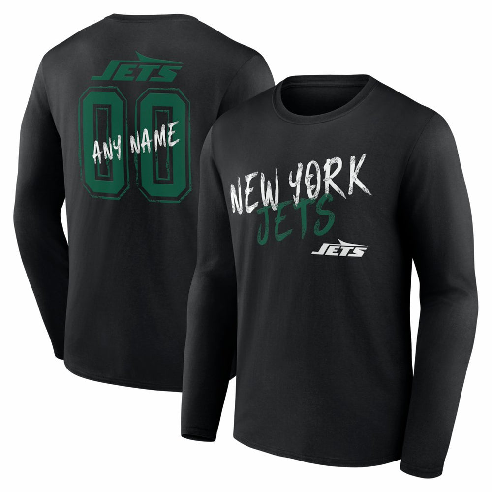 New York Jets Hustle Personalized Name & Number Long Sleeve T-Shirt - Black outlet