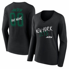 New York Jets Women's Hustle Personalized Name & Number Long Sleeve V-Neck T-Shirt - Black online