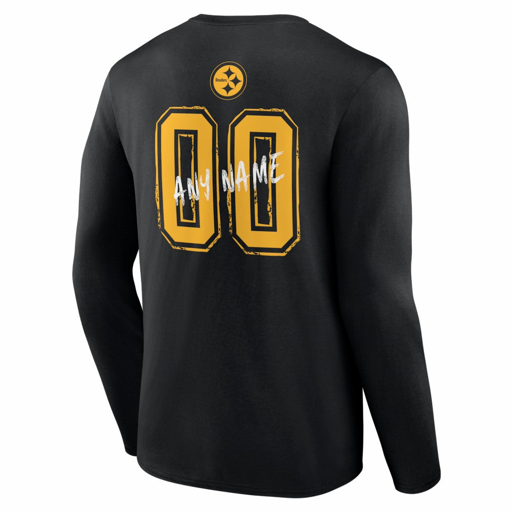 Pittsburgh Steelers Hustle Personalized Name & Number Long Sleeve T-Shirt - Black sale