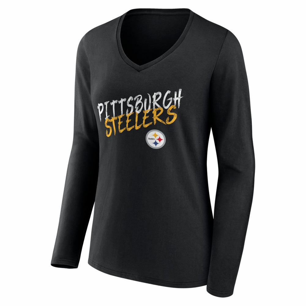 Pittsburgh Steelers Women's Hustle Personalized Name & Number Long Sleeve V-Neck T-Shirt - Black discount