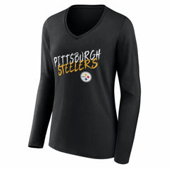 Pittsburgh Steelers Women's Hustle Personalized Name & Number Long Sleeve V-Neck T-Shirt - Black discount