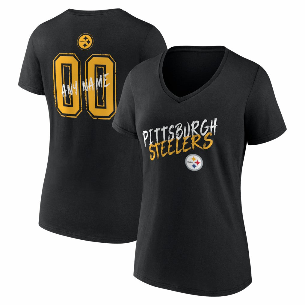 Pittsburgh Steelers Women's Hustle Personalized Name & Number V-Neck T-Shirt - Black on sale