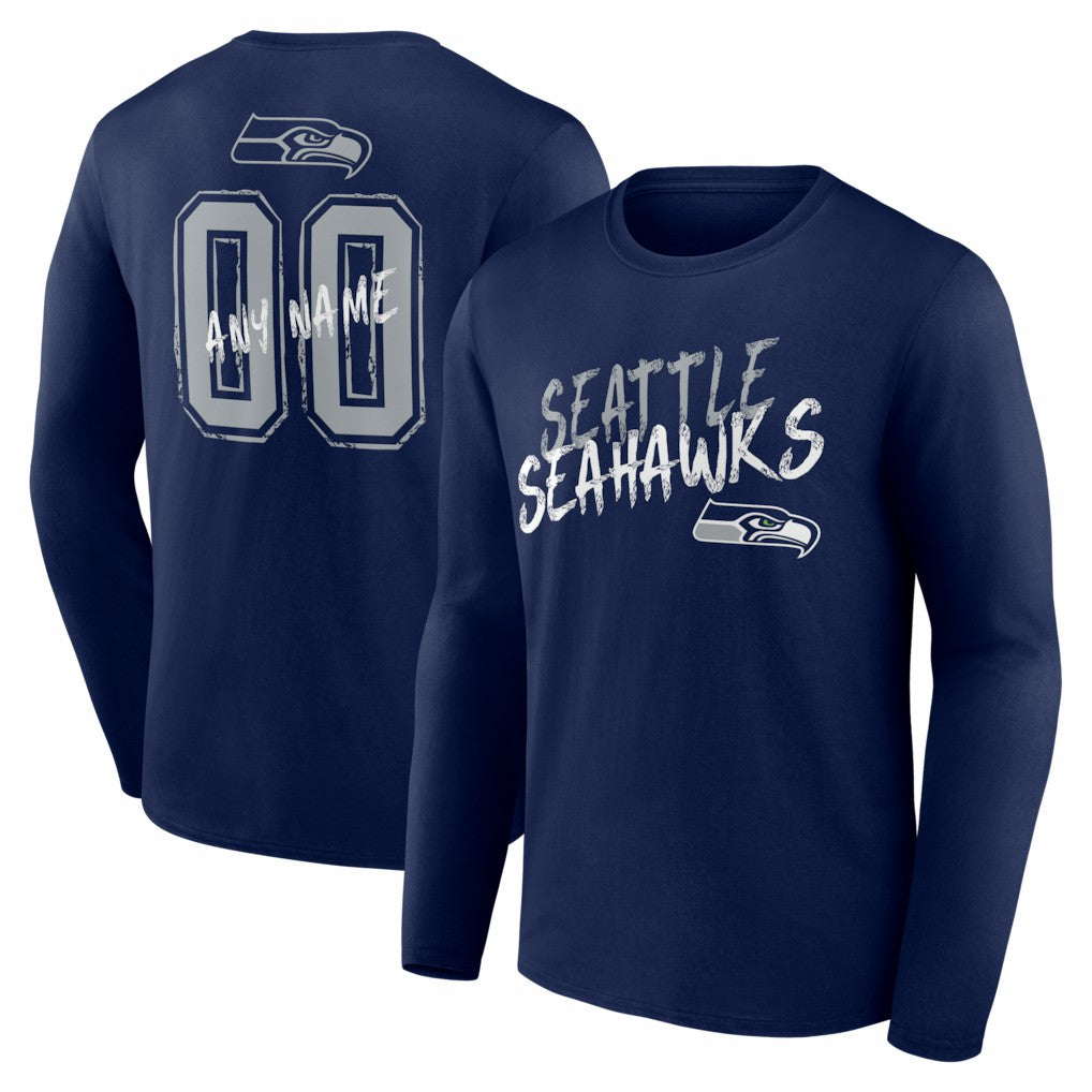 Seattle Seahawks Hustle Personalized Name & Number Long Sleeve T-Shirt - College Navy outlet