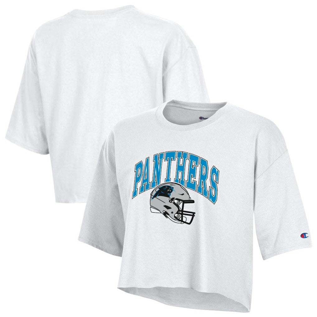 Carolina Panthers Champion Women's Boyfriend Cropped T-Shirt - White sale