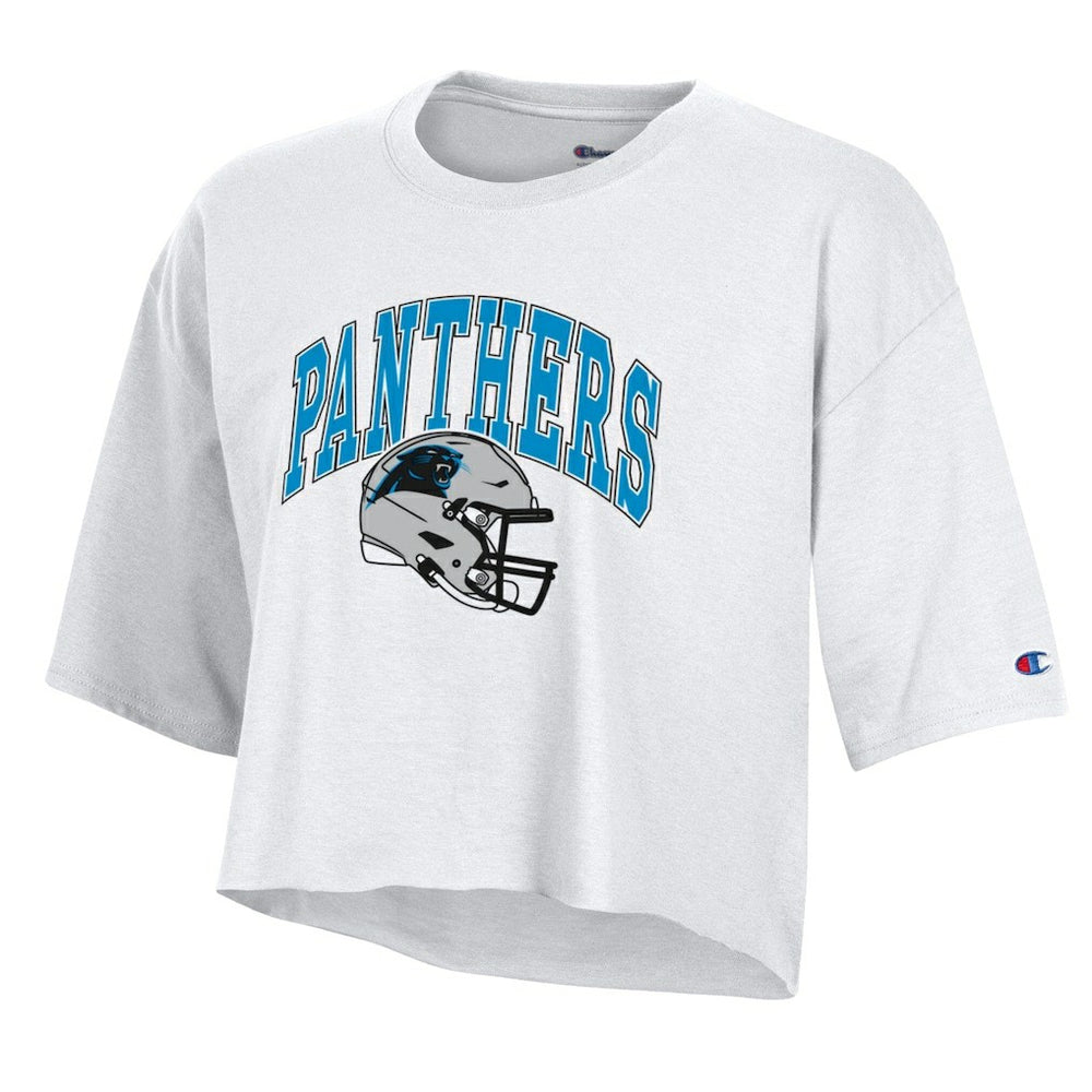 Carolina Panthers Champion Women's Boyfriend Cropped T-Shirt - White sale
