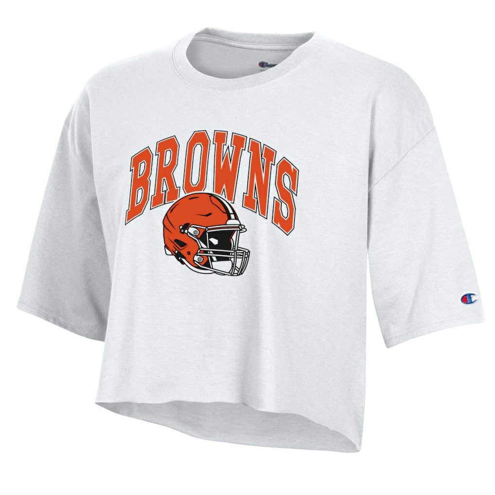 Cleveland Browns Champion Women's Boyfriend Cropped T-Shirt - White cheap