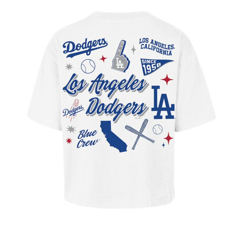 Los Angeles Dodgers Women's Collage Script Reed City T-Shirt - White | 47 brand