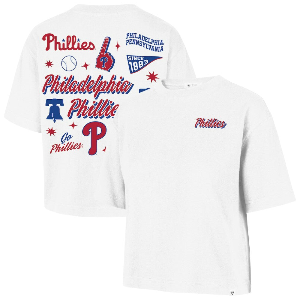 Philadelphia Phillies Women's Collage Script Reed City T-Shirt - White | 47 brand