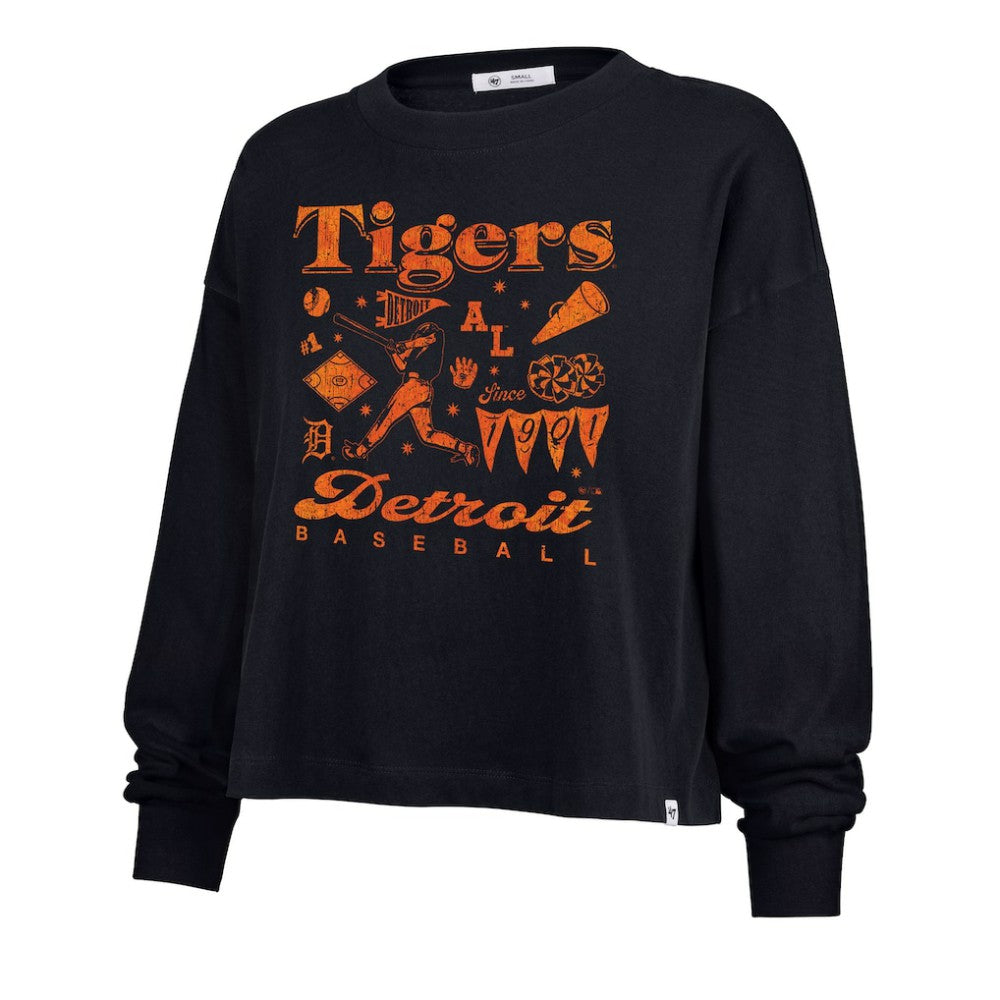 Detroit Tigers Women's Team Collage Sydney Long Sleeve T-Shirt - Navy | 47 brand