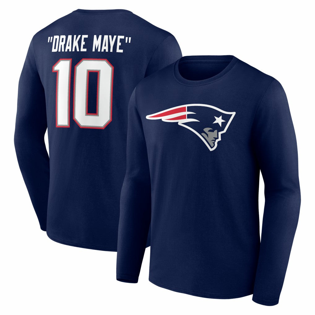 Drake Maye New England Patriots Nickname Long Sleeve T-Shirt - Navy discount