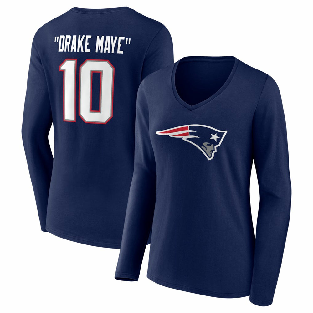 Drake Maye New England Patriots Women's Nickname V-Neck Long Sleeve T-Shirt - Navy online