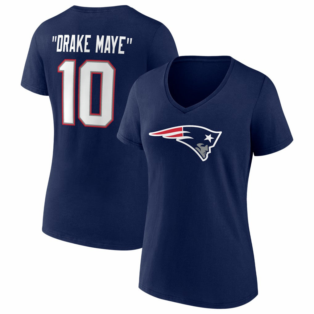Drake Maye New England Patriots Women's Nickname V-Neck T-Shirt - Navy outlet