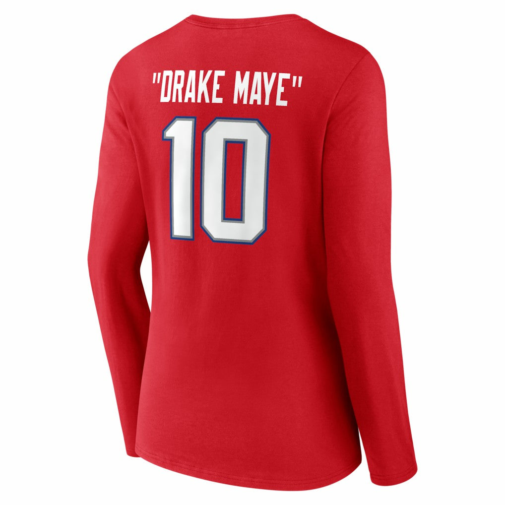 Drake Maye New England Patriots Women's Nickname V-Neck Long Sleeve T-Shirt - Red cheap