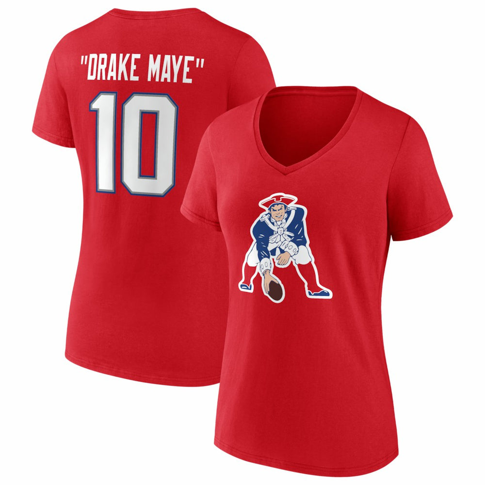 Drake Maye New England Patriots Women's Nickname V-Neck T-Shirt - Red for sale